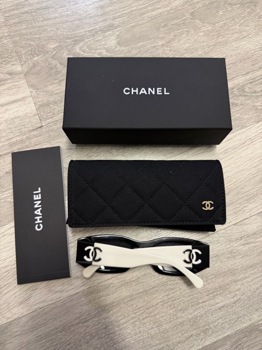 Chanel Black and White Rectangular Sunglasses